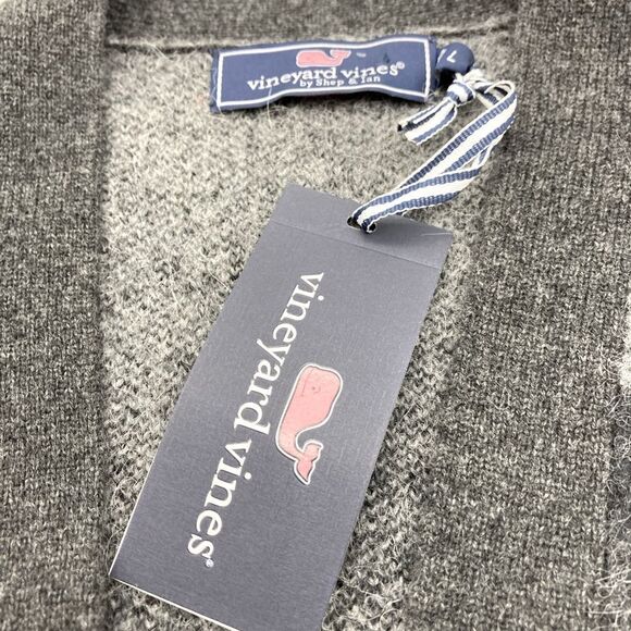 NWT Vineyard Vines Luxury Blend Buffalo Check V-Neck Charcoal Heather Cardigan L - Picture 9 of 12